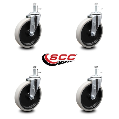 Service Caster 5 Inch Thermoplastic Rubber Wheel 12mm Threaded Stem Caster SCC, 4PK SCC-TS05S510-TPRS-M1215-4
